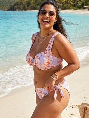 Time and Tru Women's Printed Ruched Underwire Swim Top / Bottom Multicolor